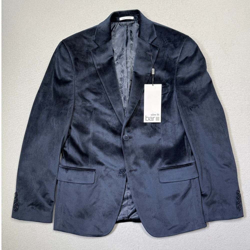 Bar III Men's Slim-Fit Velvet Sport Coat Blue  36S $295 NWOT